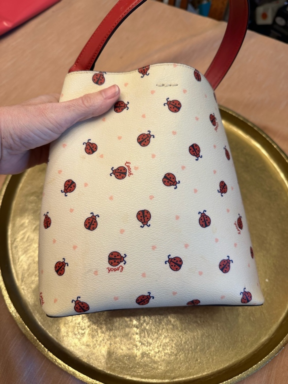 Coach Mini Town Bucket Shoulder Bag with Red Ladybug Floral Print - Picture 3 of 6